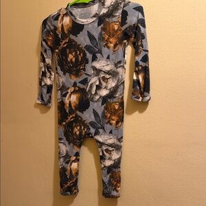 Posh Peanut Neutral Floral Infant One-Piece in Brown and Gray